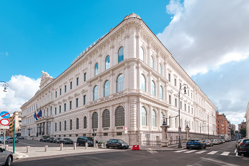 Rome, Italy - October 29 2023: White renovated building of Postal Savings Bank ( Palazzo delle Casse di Risparmio Postali)