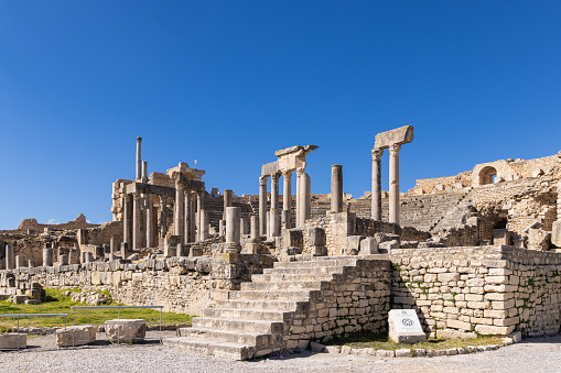 Dougga, Beja, Tunisia. The theater at the Roman ruins. in Dougga.