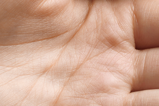 Closeup view of woman's palm with normal skin