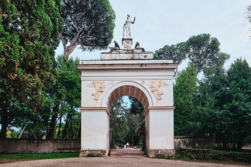 Rome, Italy - November 4 2023: Arch of Septimius Severus in Villa Borghese gardens