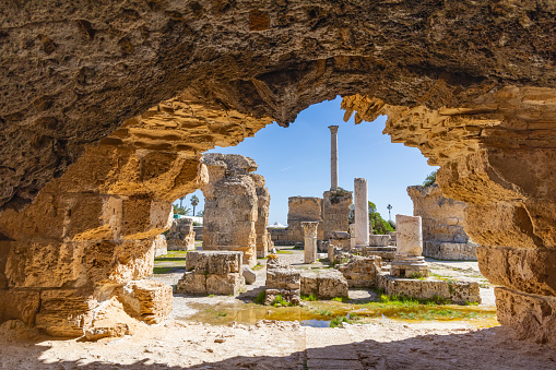 Baths of Antoninus, Carthage, Tunis, Tunisia. Roman ruins of the Baths of Antoninus in Carthage.