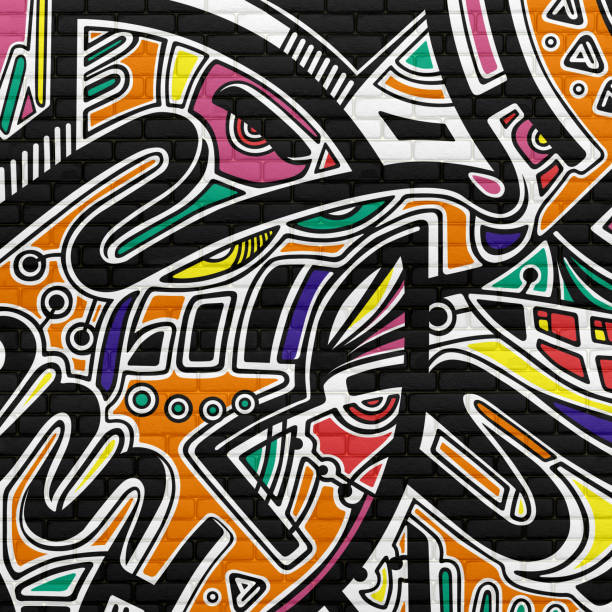 Complex abstract painting. Colorful mosaic elements and pieces of men's faces.