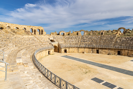 Uthina, Ben Arous, Tunisia. The Roman Amphitheater at the Uthina Archaeological Site.