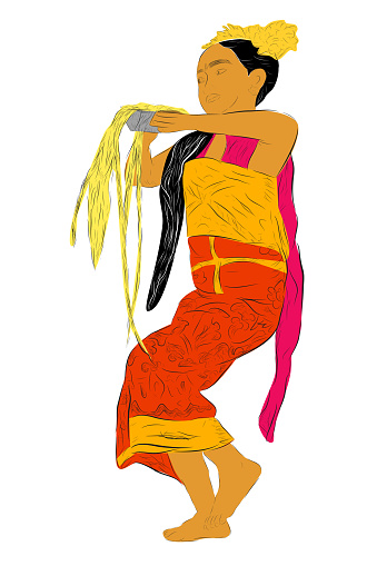 Vector Set 4 style hand draw Young Girl Traditional Bali Indonesia Traditional Dancer in Action