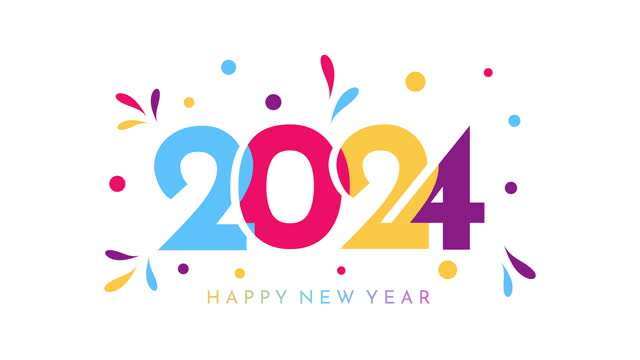 2024 colorful Happy New Year card. 4k