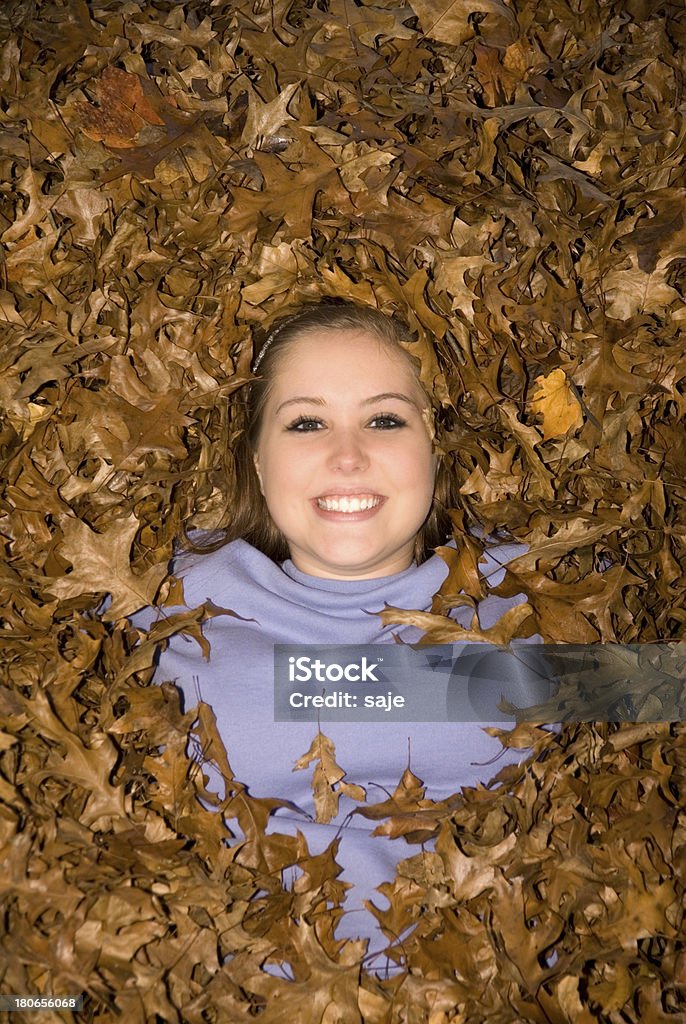 Raking Leaves Tean Girl Laying In Leaf Pile Stock Photo - Download ...
