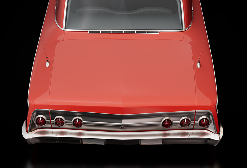 3D rendered illustration of vintage classic car rear view.