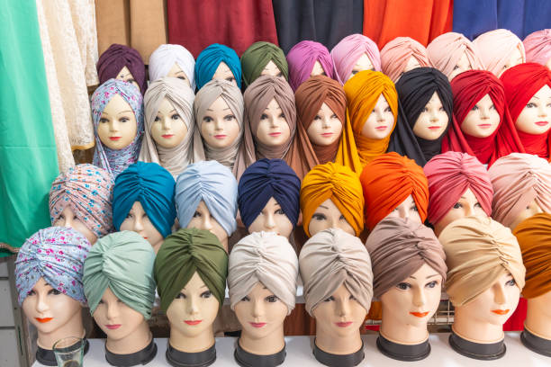 Tunis, Tunisia. Mannequins wearing head scarves in the Tunis souk.