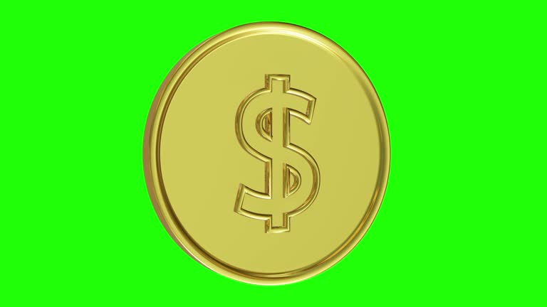 3d animated dollar coin with green screen and alpha matte