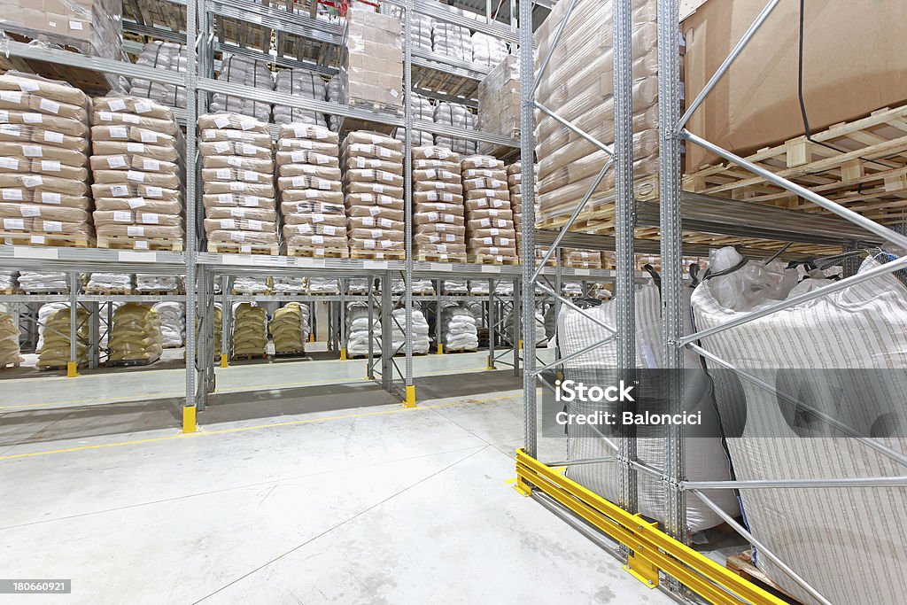 Warehouse Distribution center warehouse interior with sacks and bags Bag Stock Photo