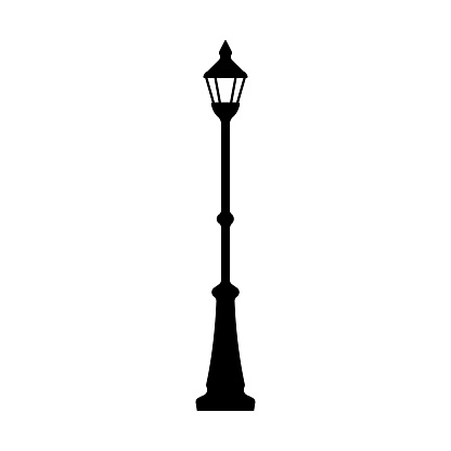 Lamp post icon. Street light. Black silhouette. Vertical front side view. Vector simple flat graphic illustration. Isolated object on a white background. Isolate.
