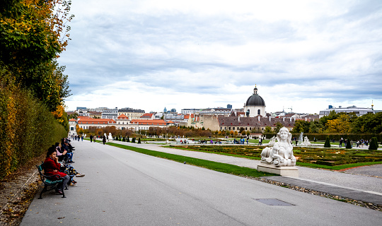 Various views of the Belvedere in Vienna, Austria.  The Belvedere is a historic building complex which consists of two Baroque palaces, and Orangery, and stables.  The building are set in a park landscape in the third district of the city of Vienna.