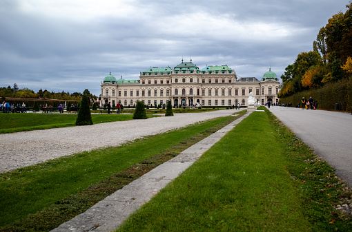 Various views of the Belvedere in Vienna, Austria.  The Belvedere is a historic building complex which consists of two Baroque palaces, and Orangery, and stables.  The building are set in a park landscape in the third district of the city of Vienna.