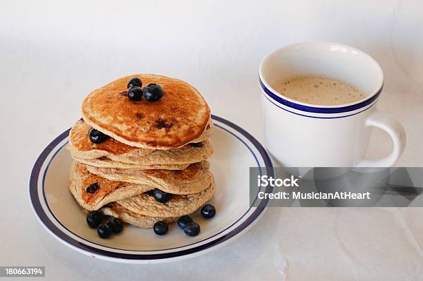 Blueberry Oat Pancakes And Coffee Stock Photo - Download Image Now - Antioxidant, Baking, Beginnings