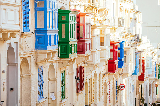 Traditional colorful balconies in Sliema, Malta