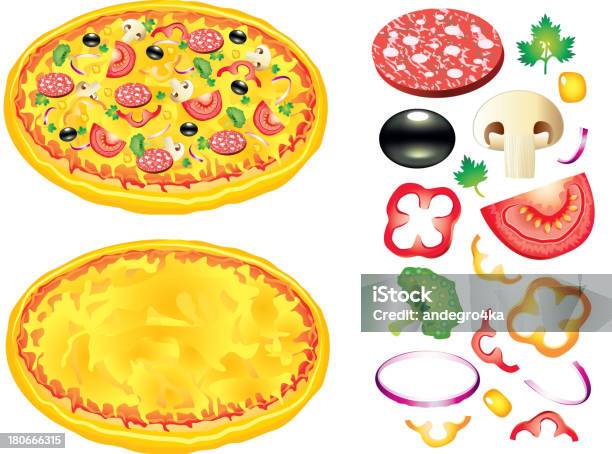 Pizza E Ingredienti Illustrazione Vettoriale - Immagini vettoriali stock e altre immagini di Broccolo - Broccolo, Cibo, Cibo salato