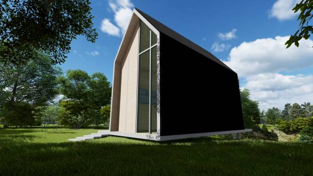istock Nordic style with large balcony and lake view, surrounded by nature, 3D design. 1806665314