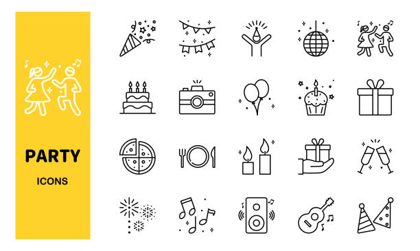 Set of party icons, vector illustration Set of party icons, vector illustration birthday stock illustrations
