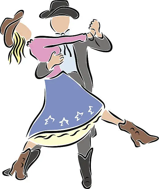 Vector illustration of Cowboy And Girl Dancing