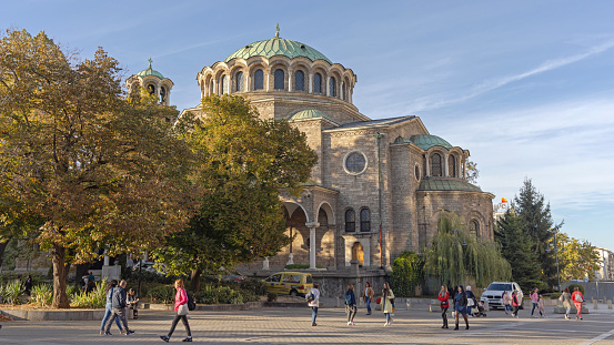 Sofia, Bulgaria - October 16, 2023: Eastern Orthodox Church of Holy Sunday at Sveta Nedelya Square in Capital City Centre at Sunny Autumn Day.