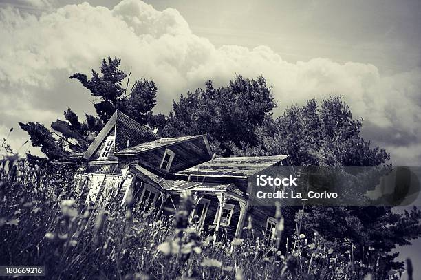 Fallen Auf Alten Bauernhof Haus In Gelbe Blume Feld Stockfoto und mehr Bilder von Abbrechen