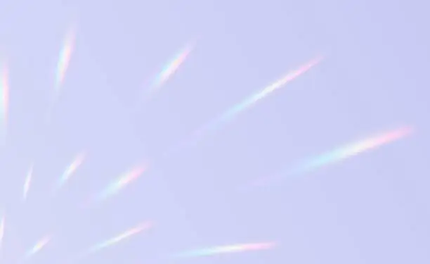 Vector illustration of Refraction effect, wall with rainbow sunlight, holographic rays with transparency. Blurred overlay texture