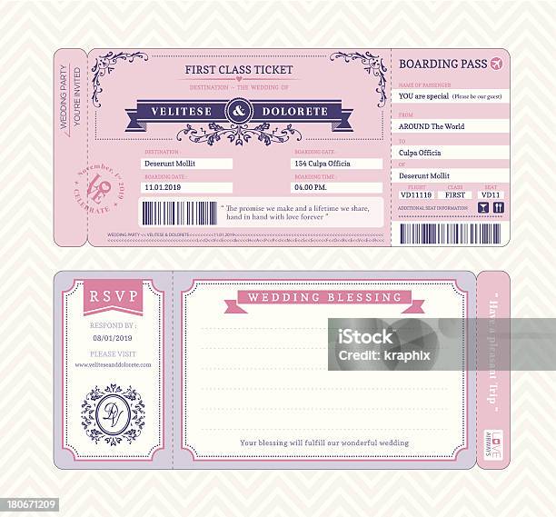 Modèle De Mariage Invitation Carte Dembarquement Vecteurs libres de droits et plus d'images vectorielles de Faire-part de mariage - Faire-part de mariage, Ticket, Amour