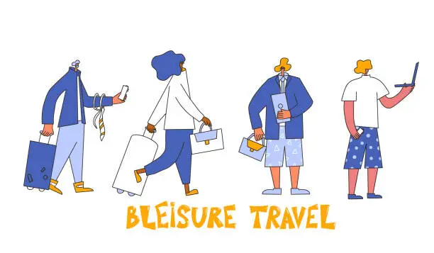 Vector illustration of Bleisure concept. Work life balance. Vector person