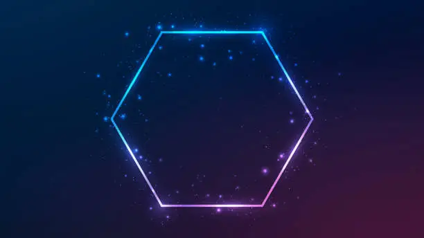 Vector illustration of Neon hexagon frame with shining effects and sparkles