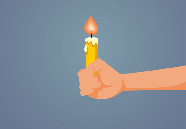рука, держащая горящую свечу, векторная иллюстрация мультфильма - memorial vigil candlelight candle memorial service stock illustrations