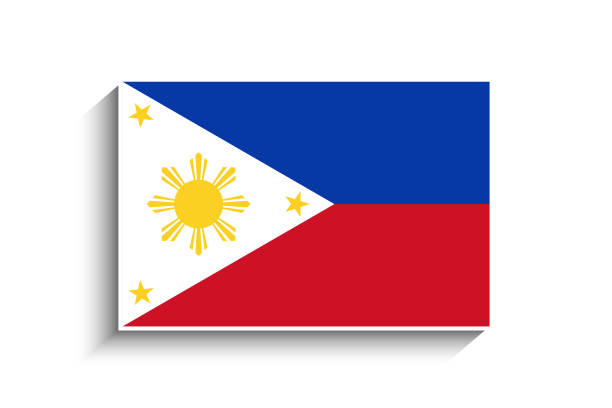 плоский прямоугольник значок флага филиппин - philippines flag vector illustration and painting stock illustrations