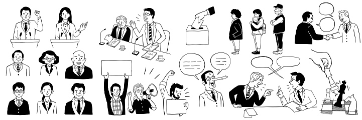 Political Setting Drawing Politics Illustration Doodle Set Stock Illustration - Download Image ...