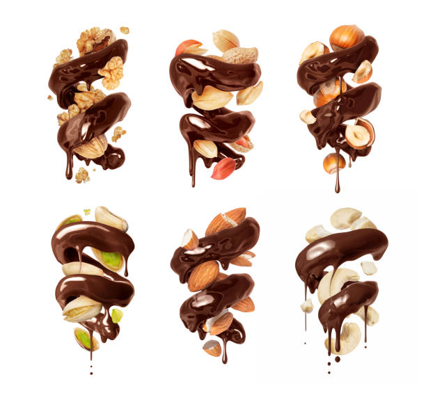 istock Group of various nuts in chocolate spiral isolated on white background 1806808900