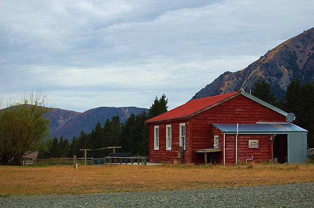 Flock Hill Sheep Station New Zealand stock photo