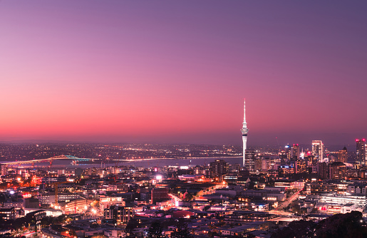 View of Auckland City after sunset.