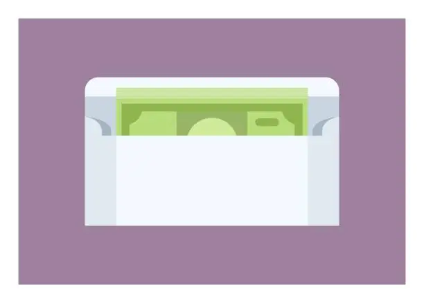 Vector illustration of Money inside envelope. Simple flat illustration.