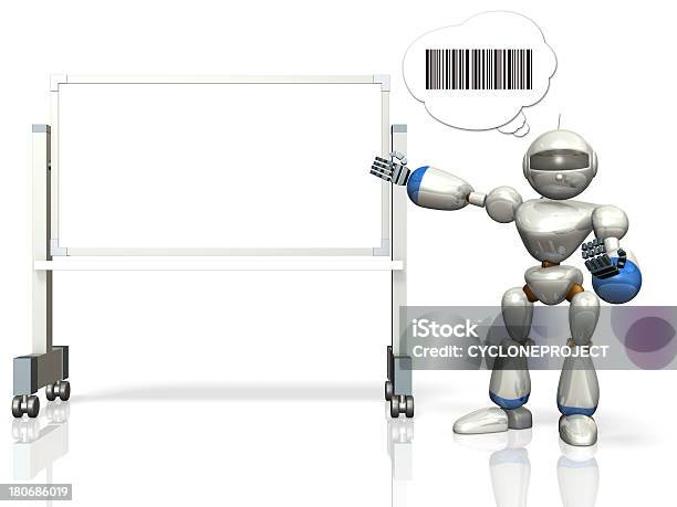 Robot Tiene Una Presentación Mediante La Pizarra Acrílica Foto de stock y más banco de imágenes de Código binario