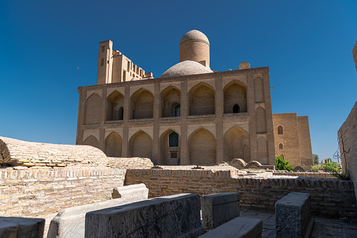 JUNE 27, 2023, BUKHARA, UZBEKISTAN: Panorama of medieval Muslim tombs and mosque in the Chor Bakr memorial complex, Bukhara, Uzbekistan
