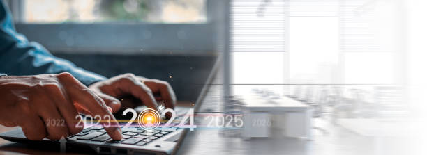 istock Countdown to 2024 concept. the taps a virtual download bar with a loading progress meter on New Year's Eve, turning the year 2023 to 2024. 1806876369