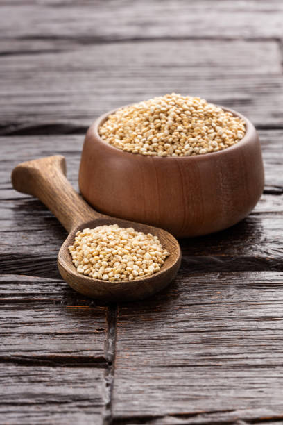 istock Chenopodium quinoa - White quinoa seeds in spoon and bowl 1806896602