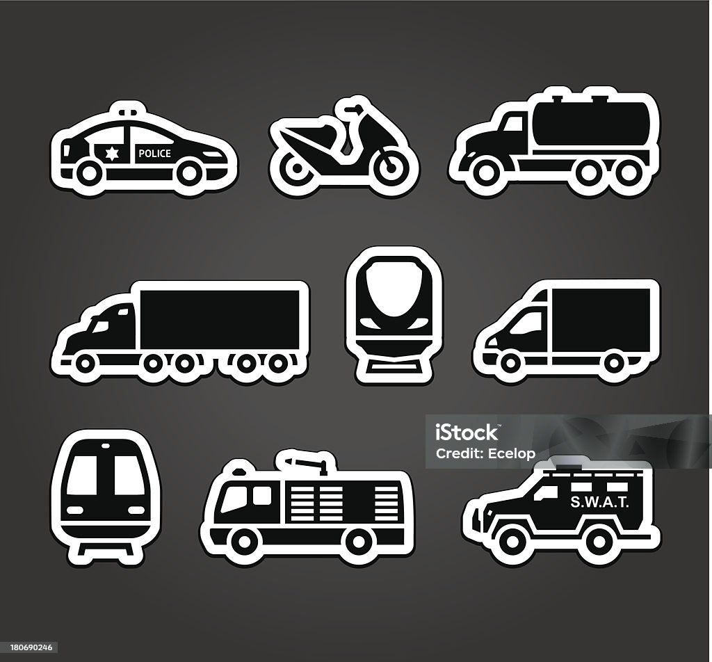Juego de Pegatinas de transporte, símbolos - arte vectorial de Camionero libre de derechos