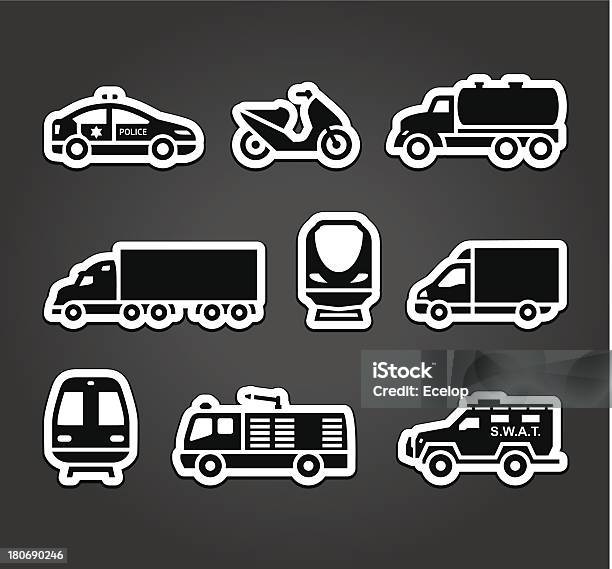 Набор Символов Наклейки Транспорт — стоковая векторная графика и другие изображения на тему Автомобиль - Автомобиль, Векторная графика, Водитель грузовика