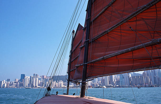 Sailing Ship in Hong Kong Harbour stock photo