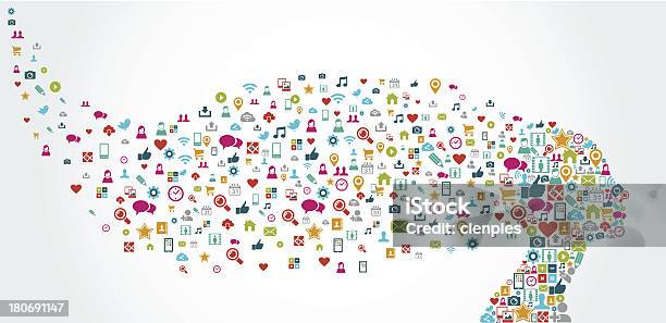 Woman Head Silhouette Made With Social Media Icons Splash Composition Stock Illustration - Download Image Now