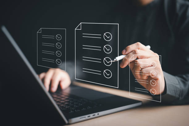 istock Online approval, Quality control, Checklist follow steps, Quality selection with assurance improvement. Inspection, QC,  Standardization, Certificate. Compliance regulation for products or services. 1806923621