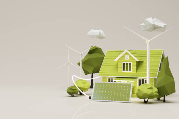 istock Concept of saving the world and using natural electrical energy. By offering alternative energy and recycling to create pure energy from trees, wind and solar panels. 3d rendering illustration 1806935362