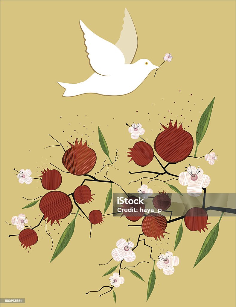 Dove With Flower and  Pomegranate Branch All main elements are grouped and rendered complete for seperate use. Zipped *. ai CS3, PDF is attached. Pomegranate stock vector