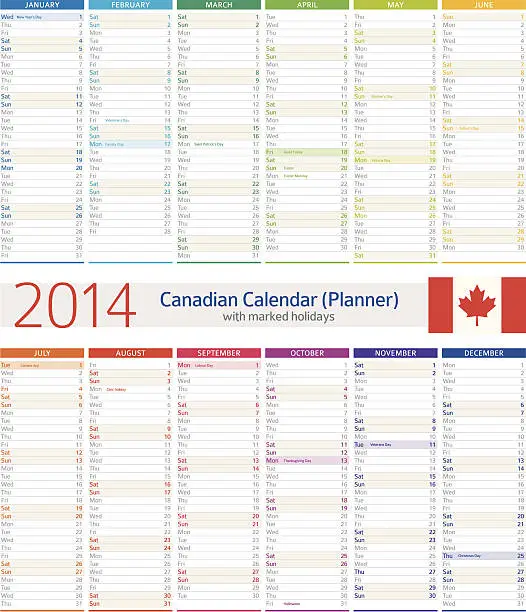 Vector illustration of Canadian Calendar / Planner 2014