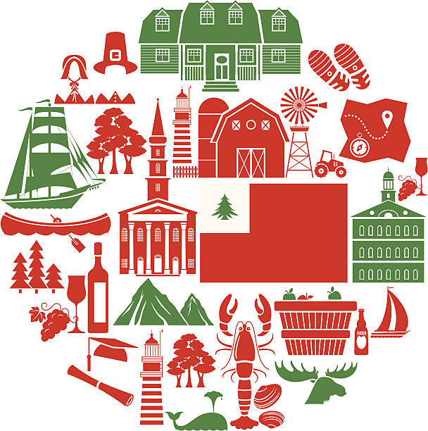 new england icon-set - travel travel destinations transportation maine stock-grafiken, -clipart, -cartoons und -symbole