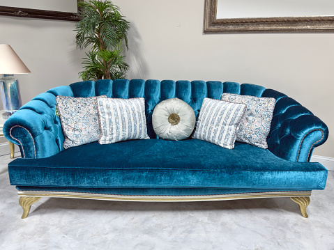 Classical style blue sofa in a living room